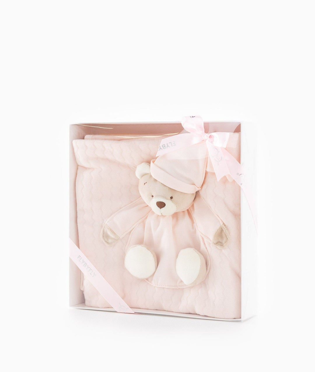Pink 3D baby blanket in white gift box with ribbon bow for gifting