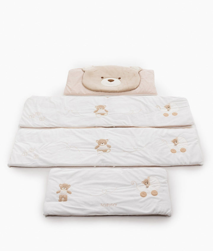 White and beige cot bumper set for baby cot