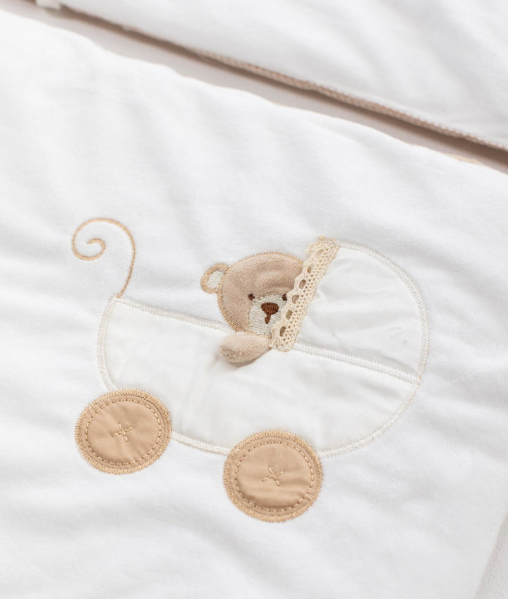White and beige cot bumper set for baby cot