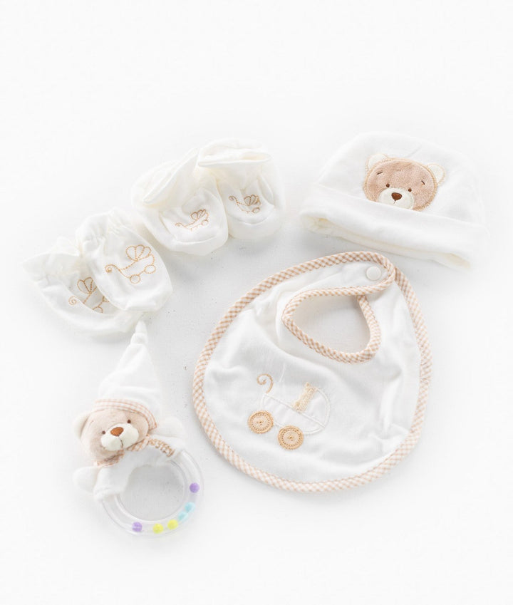 5pc Baby Essentials Gift Set | Beige & White