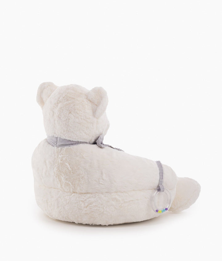 White and grey bear armchair with rattle for toddlers