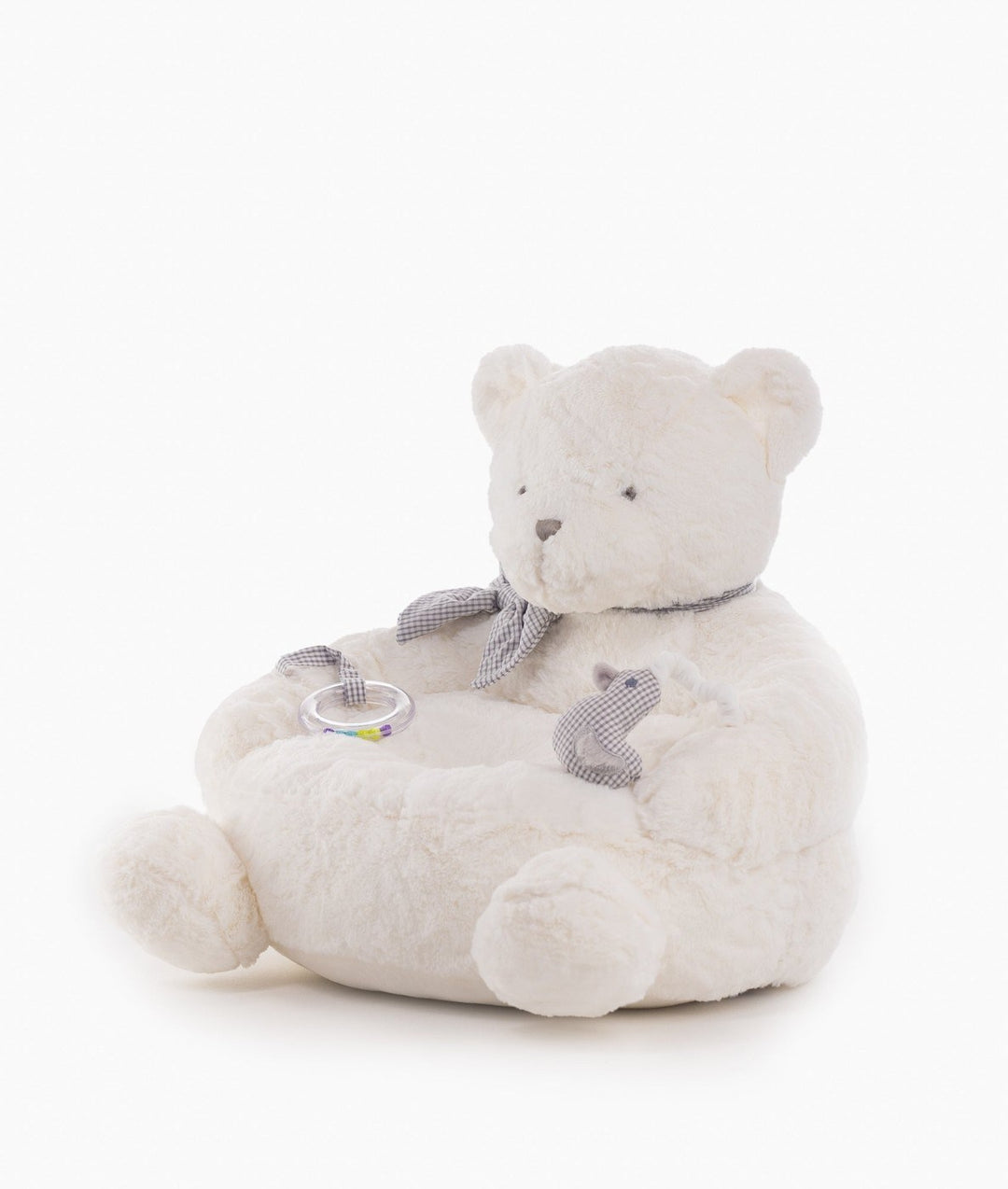 White and grey bear armchair with rattle for toddlers