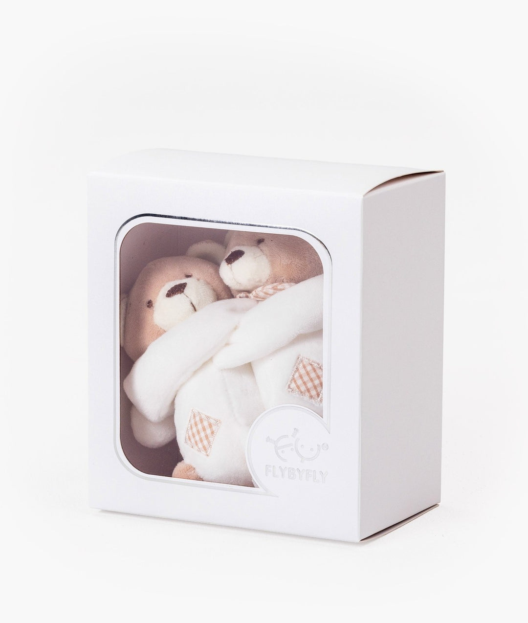 FLYBYFLY bear curtain tiebacks in retail box showing plush material and clear window packaging
