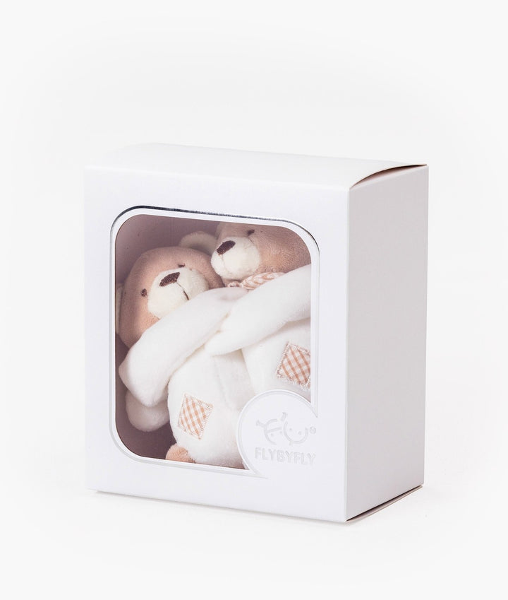 FLYBYFLY bear curtain tiebacks in retail box showing plush material and clear window packaging