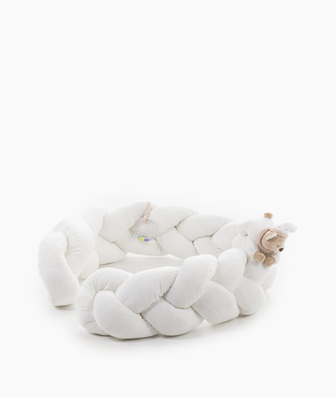 Braided toddler bolster in white and beige