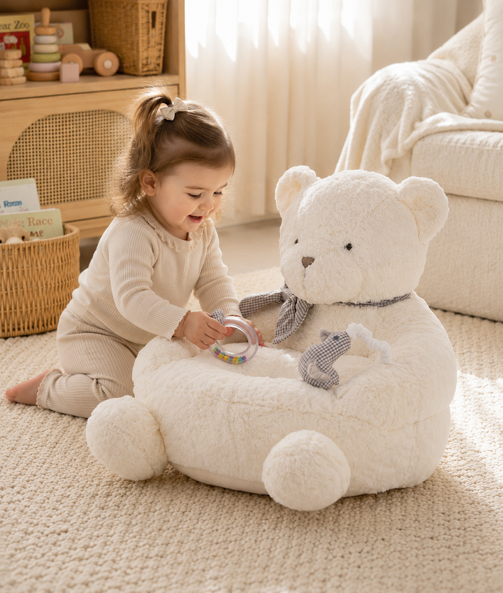 Bear Armchair with Rattle | White & Grey