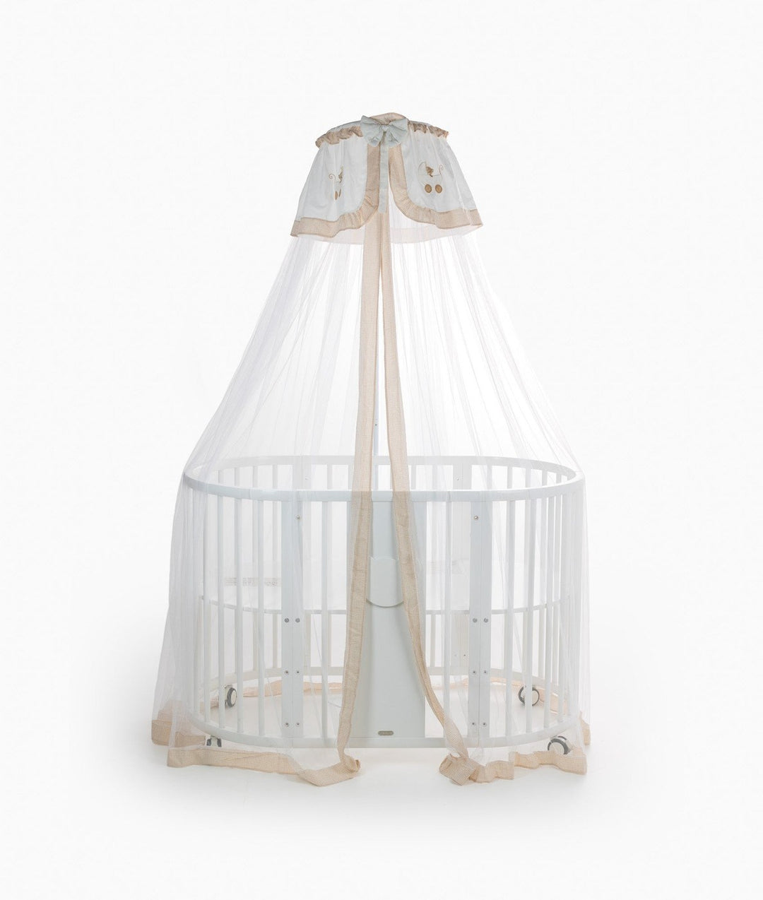 White and beige cot canopy and stand set