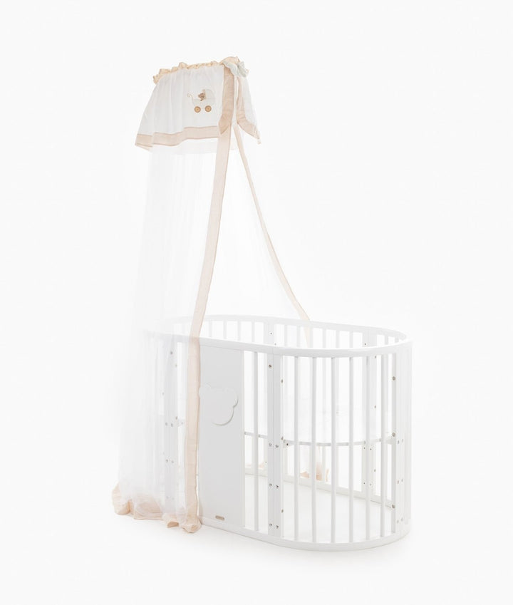 White and beige cot canopy and stand set