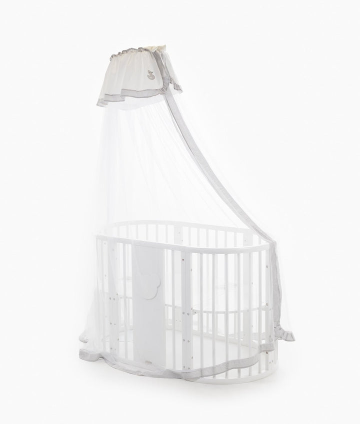White and grey cot canopy and stand set