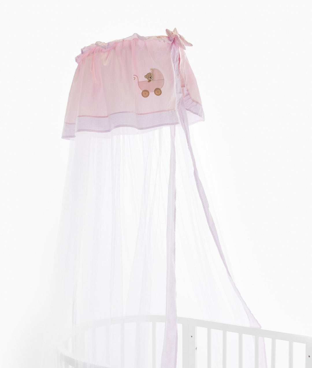 White and pink cot canopy and stand set