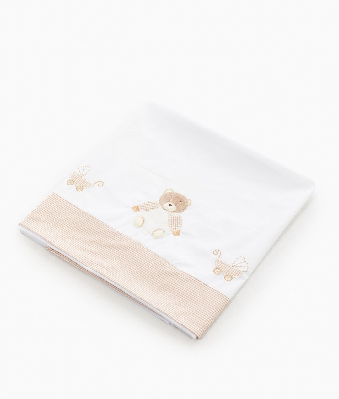 Flat sheet for cot in white and beige