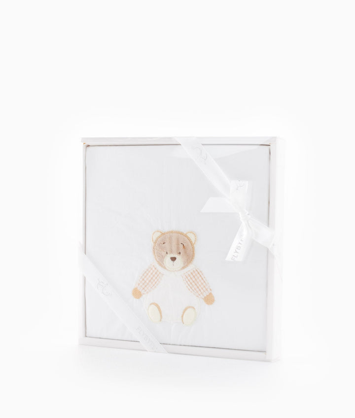 Flat sheet for cot in white and beige