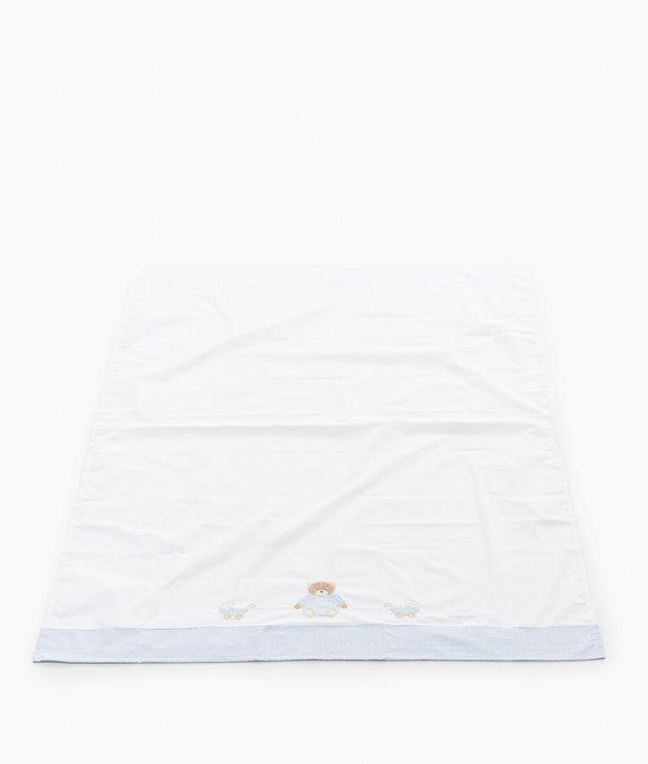 Flat sheet for cot in white and blue