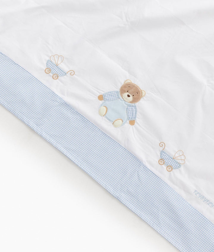 Flat sheet for cot in white and blue