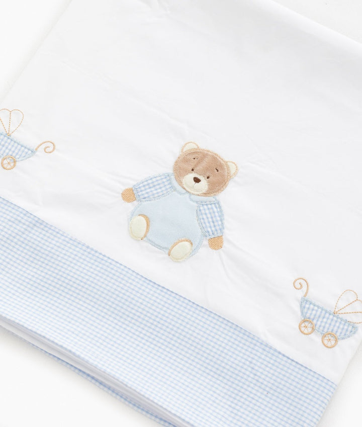 Flat sheet for cot in white and blue