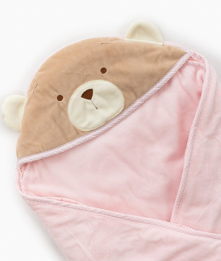 Soft hooded baby wrap in pink