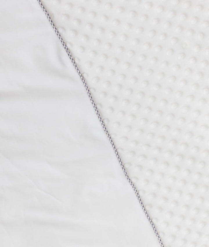 White bubble quilt edge with grey braided piping trim detail