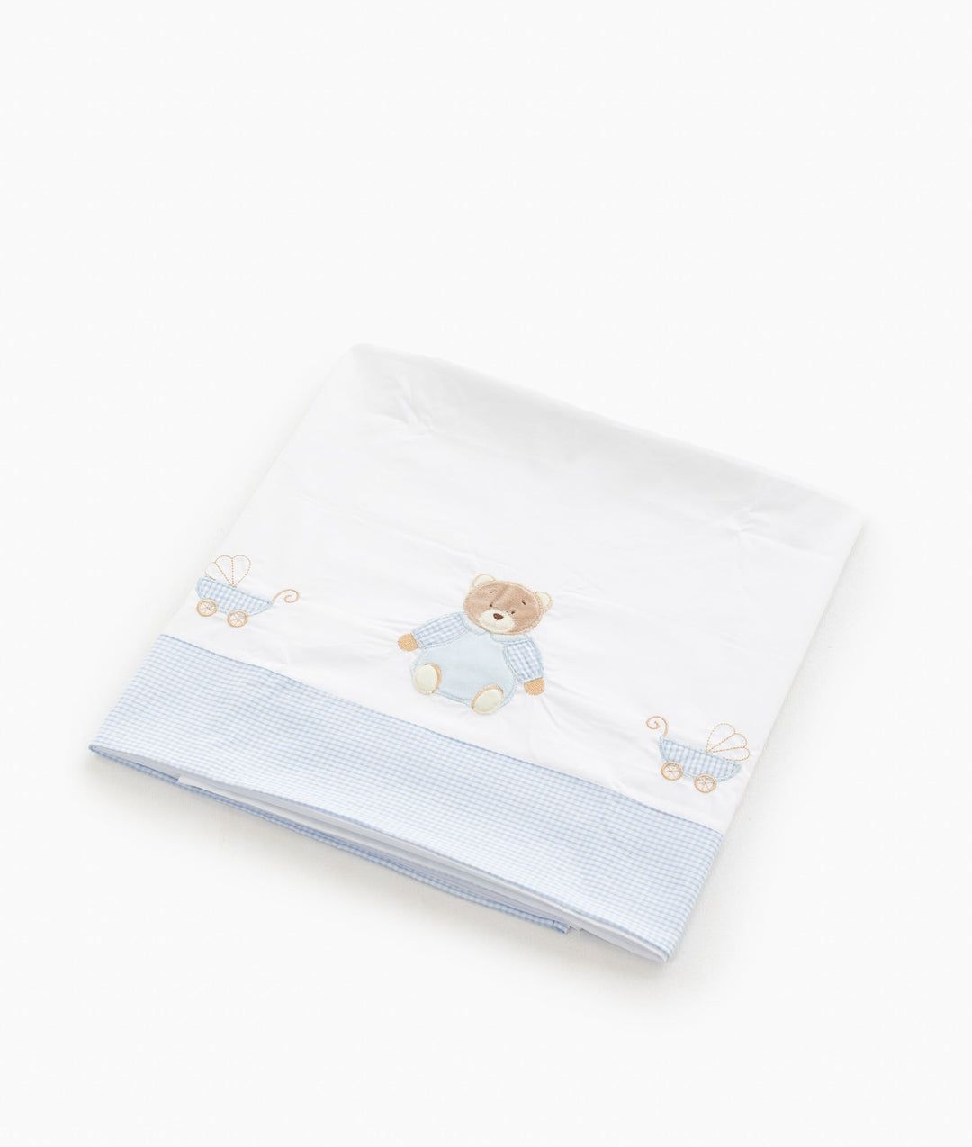 Flat sheet for cot in white and blue