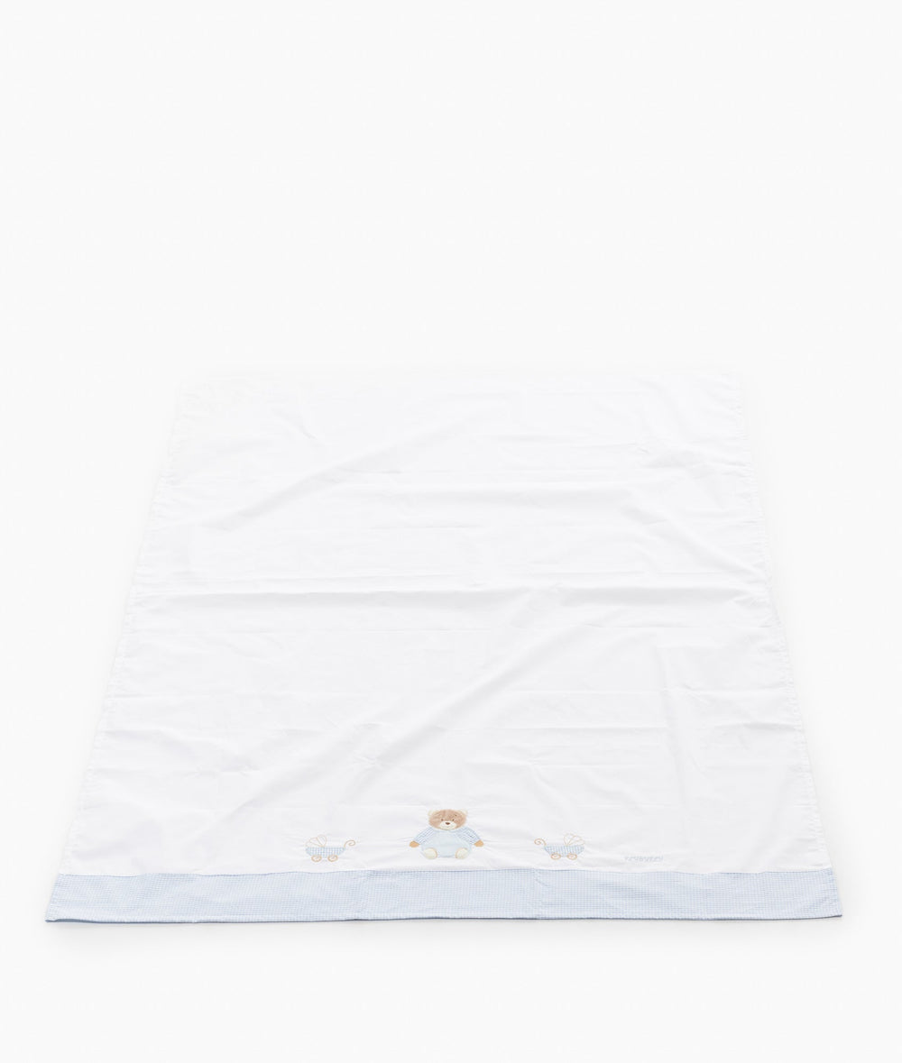 Flat sheet for cot in white and blue