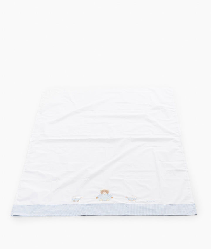 Flat sheet for cot in white and blue