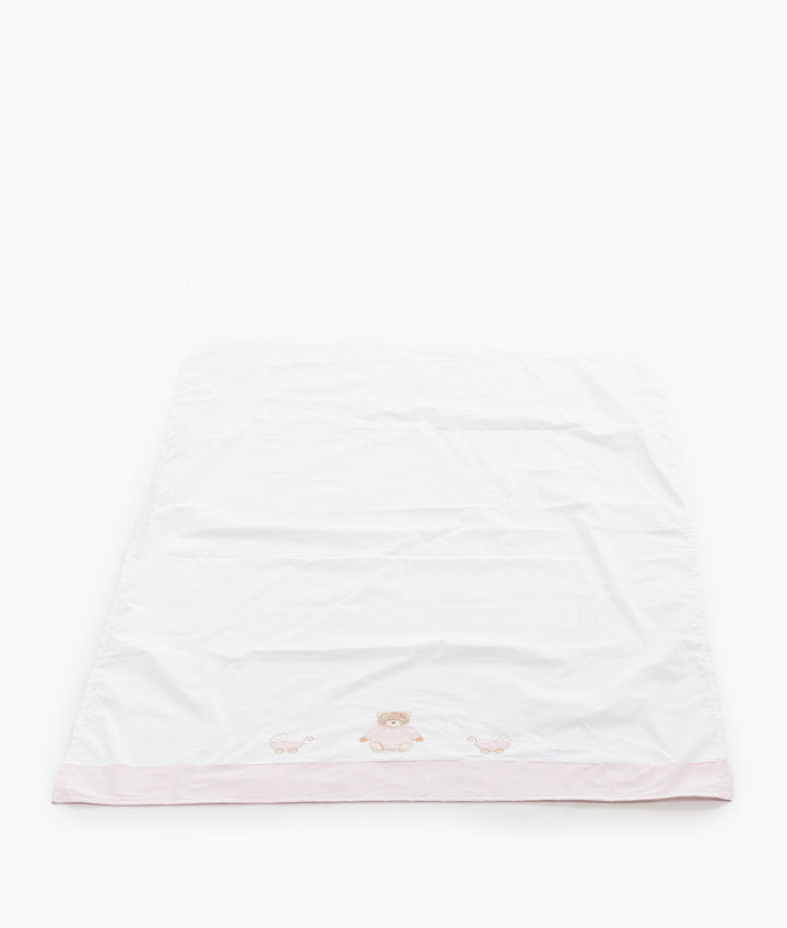 Flat sheet for cot in white and pink