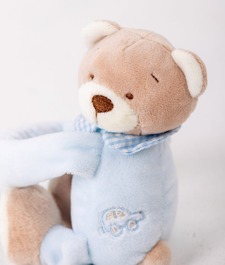 Blue bear curtain tieback for nursery