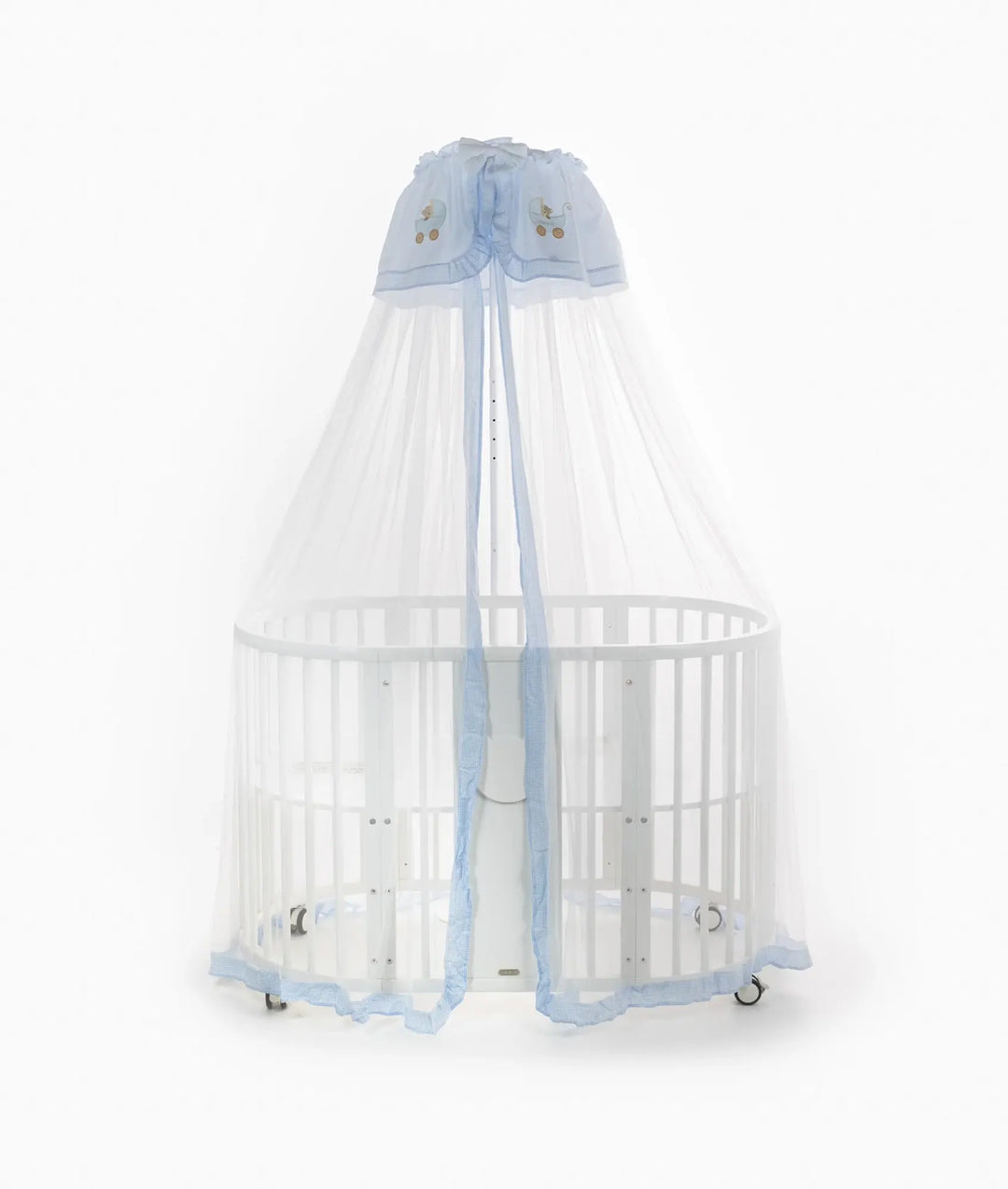 White and blue cot canopy and stand set