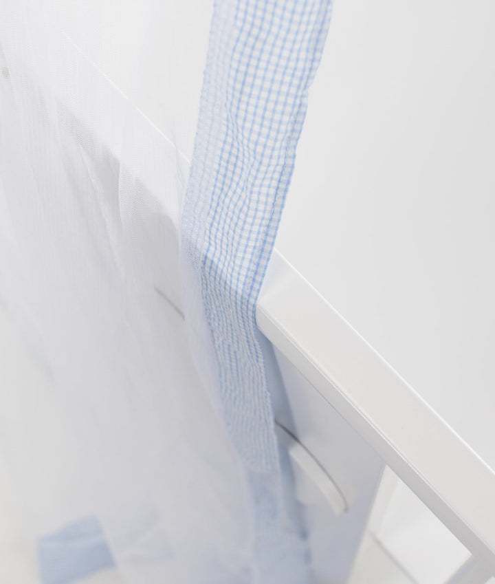 White and blue cot canopy and stand set