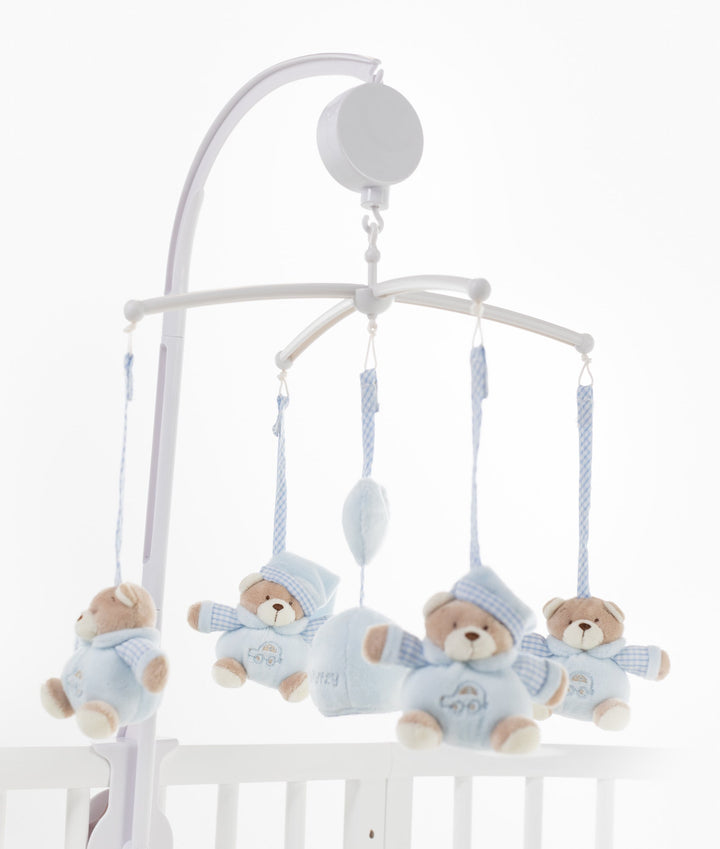 Blue bear musical mobile for baby cot