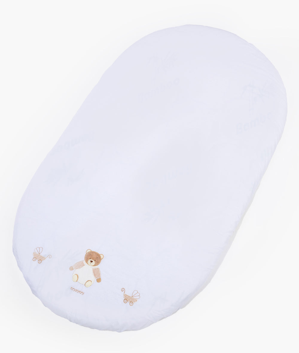 Fitted sheet for cot in white and beige
