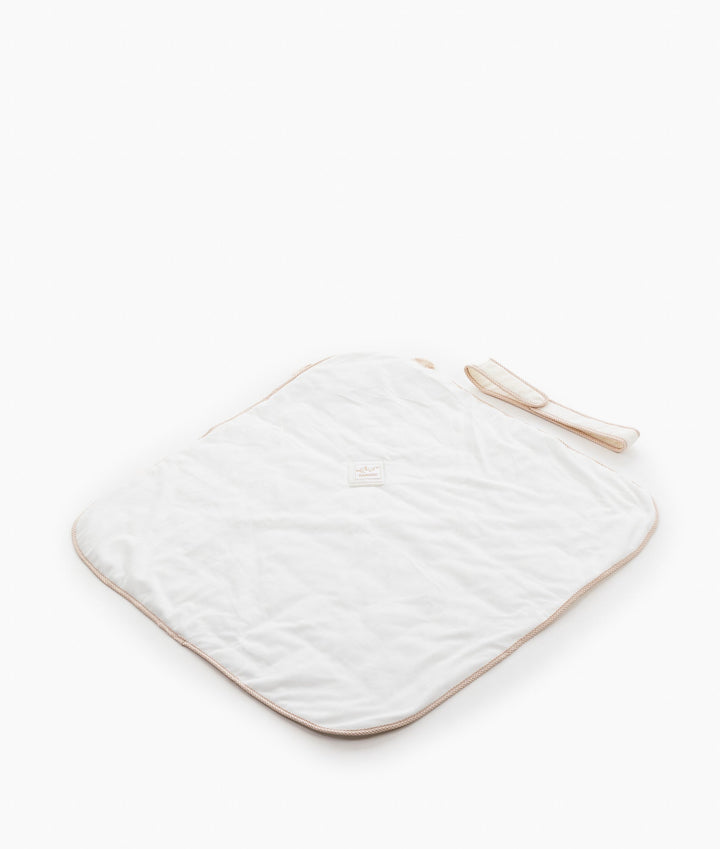Soft hooded baby wrap in white and beige