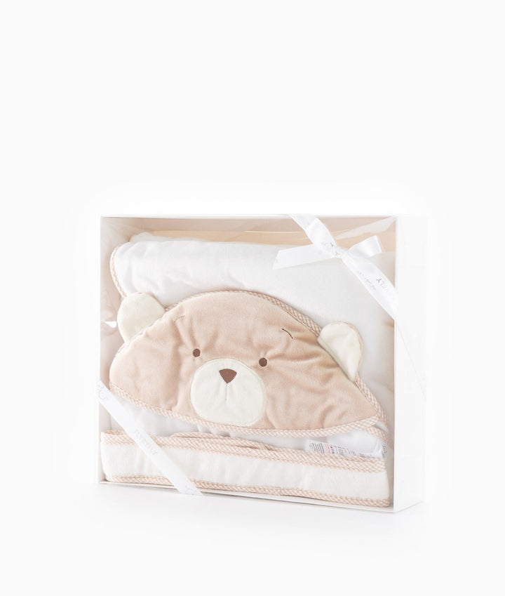 Soft hooded baby wrap in white and beige