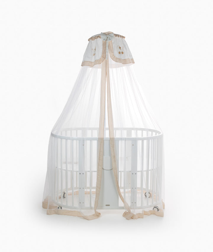 White and beige cot canopy and stand set