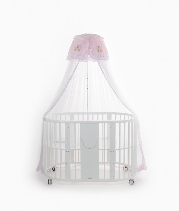White and pink cot canopy and stand set