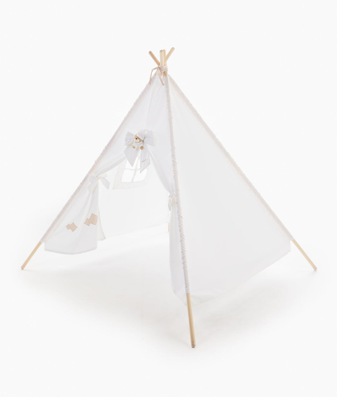 White and beige kids teepee tent for nursery and playroom